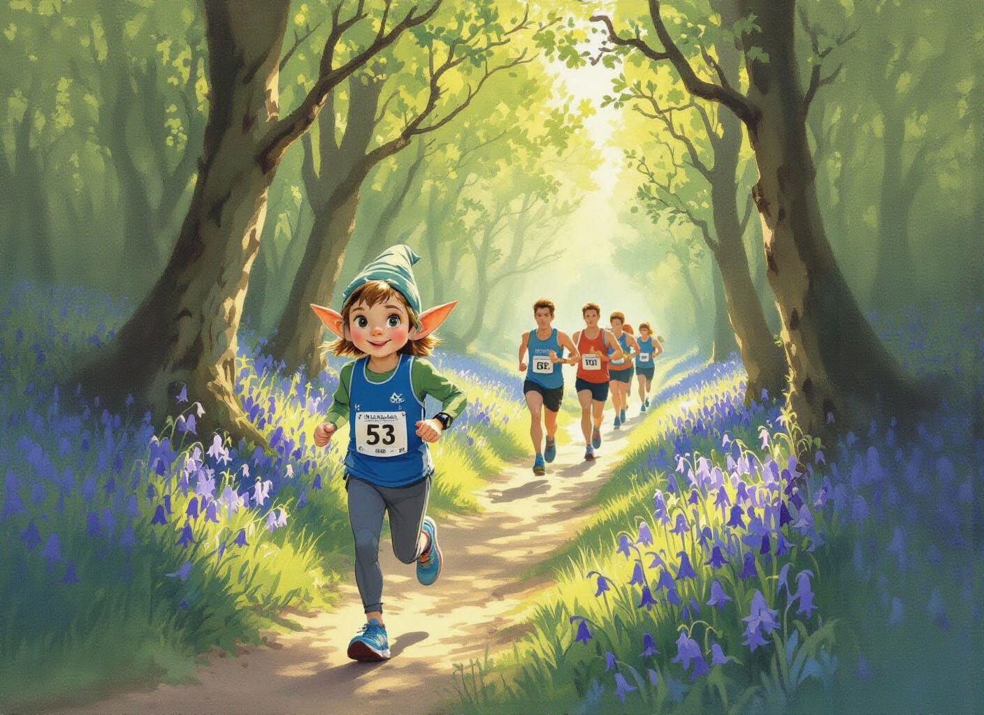 Green Elf Runner in Bluebell Woods