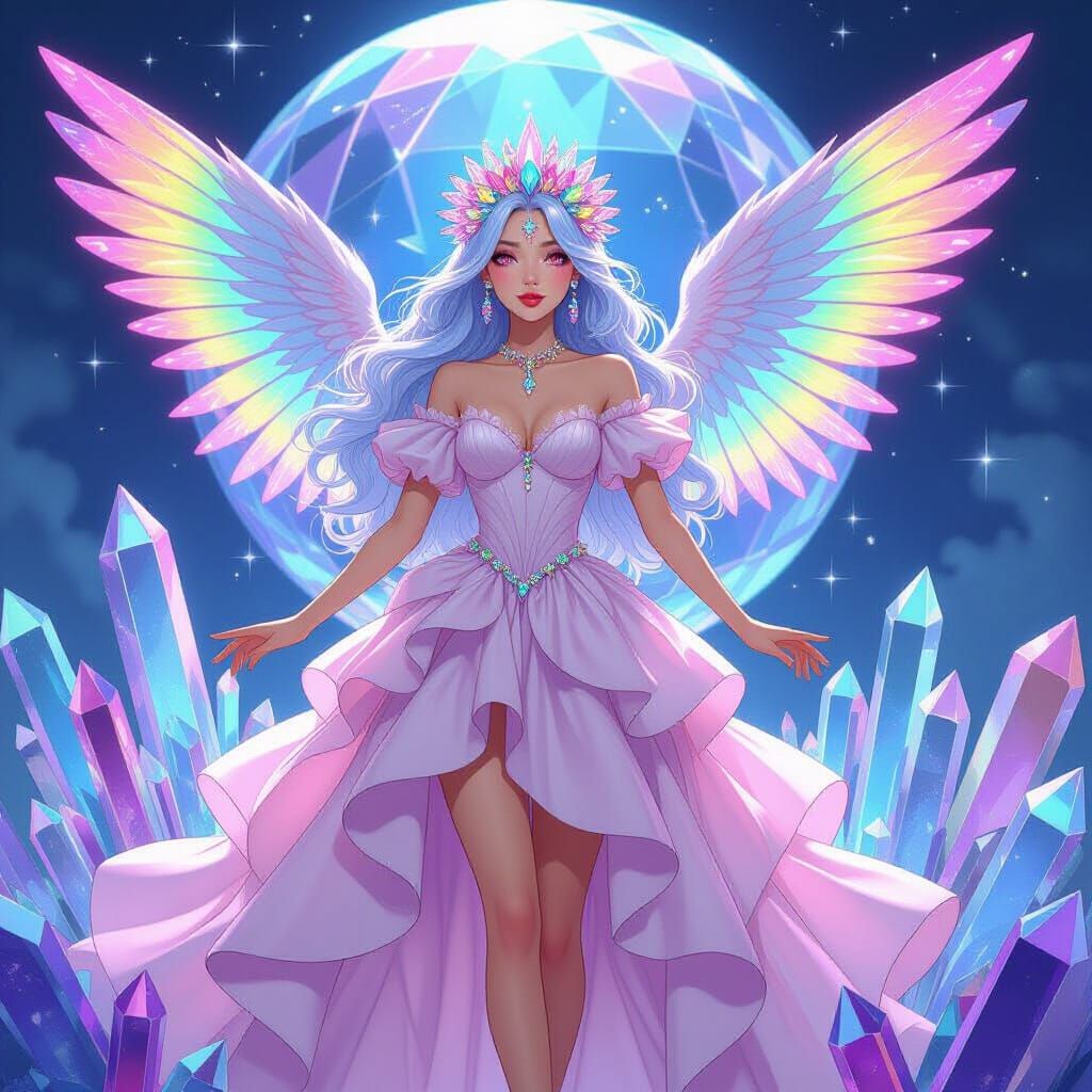 Crystal Keeper in a Neon Art Nouveau Style