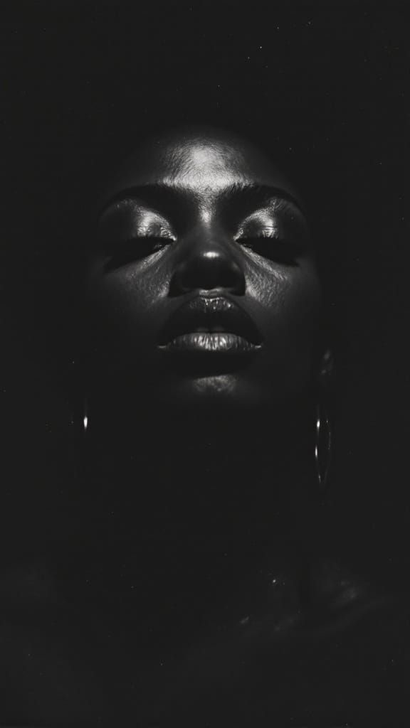 Luminous Nighttime Portrait of a Woman Contemplating Identit...