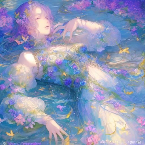 Girl in Water with Butterflies: Anime Style Art