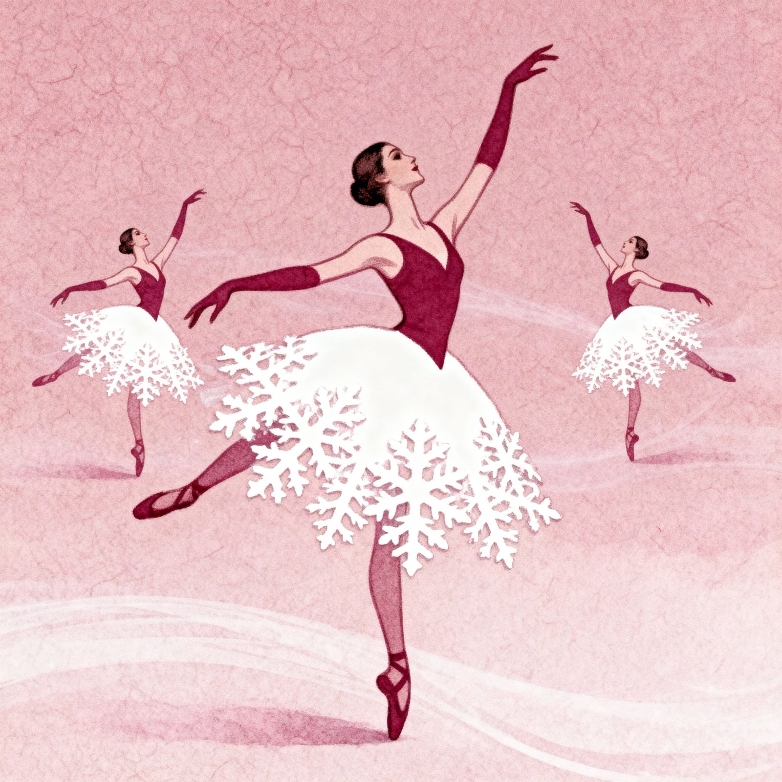 Elegant Ballerinas Dancing on Textured Pink Background