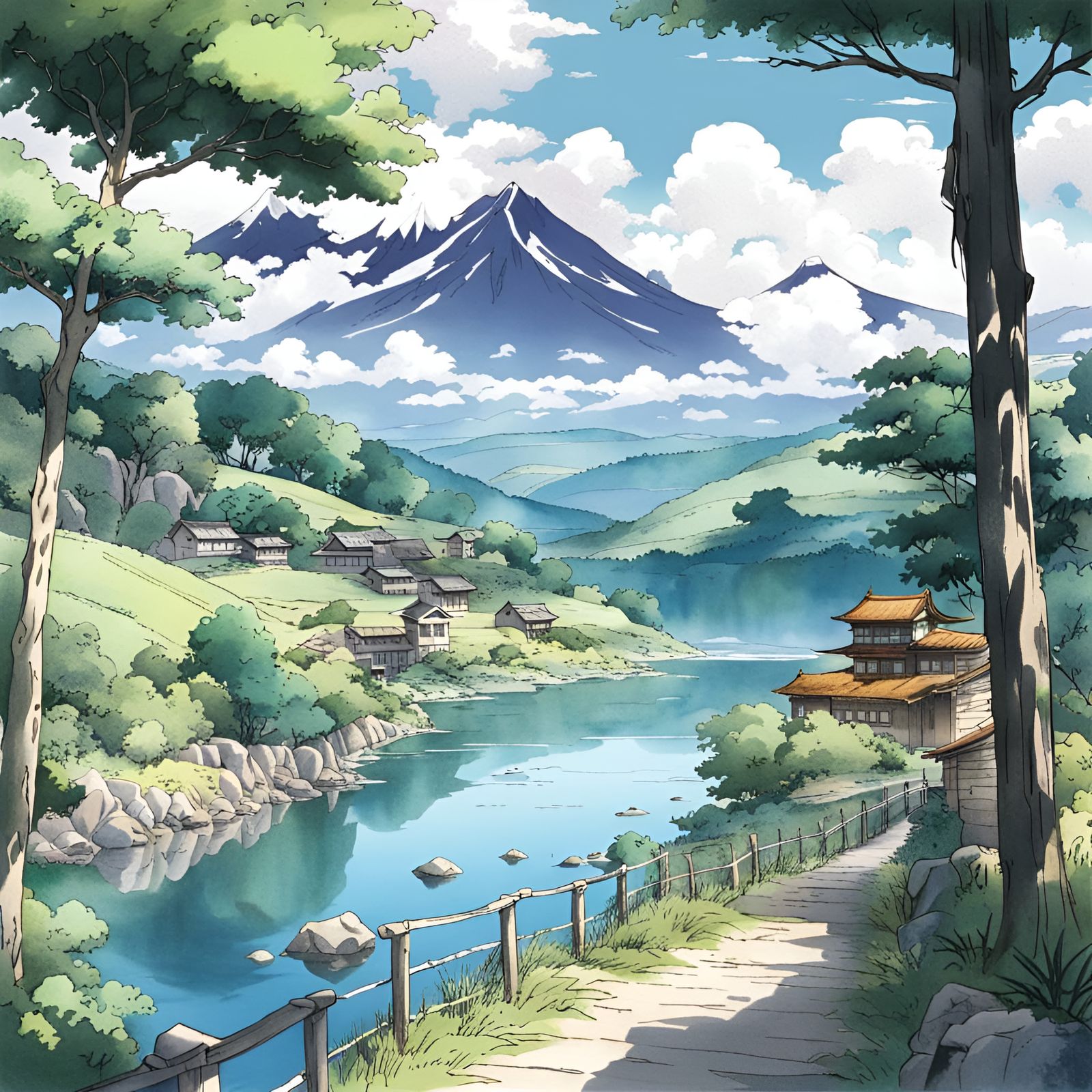 Vale of Kashmir Landscape in Anime Art Style