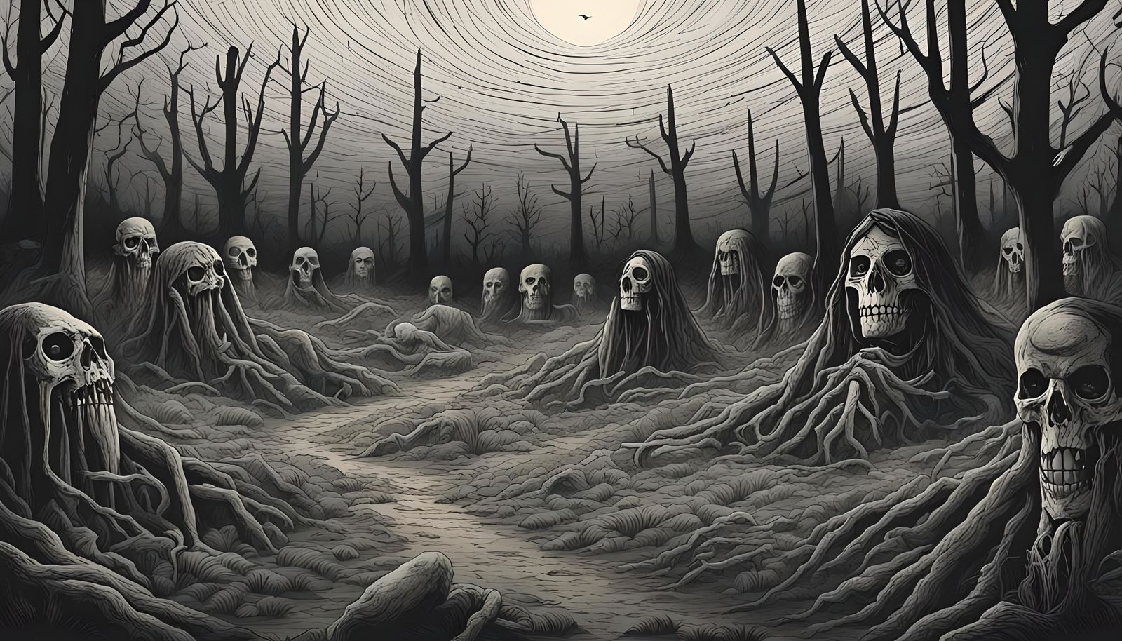 Dark Sci-Fi Native American Burial Ground in Manga Style