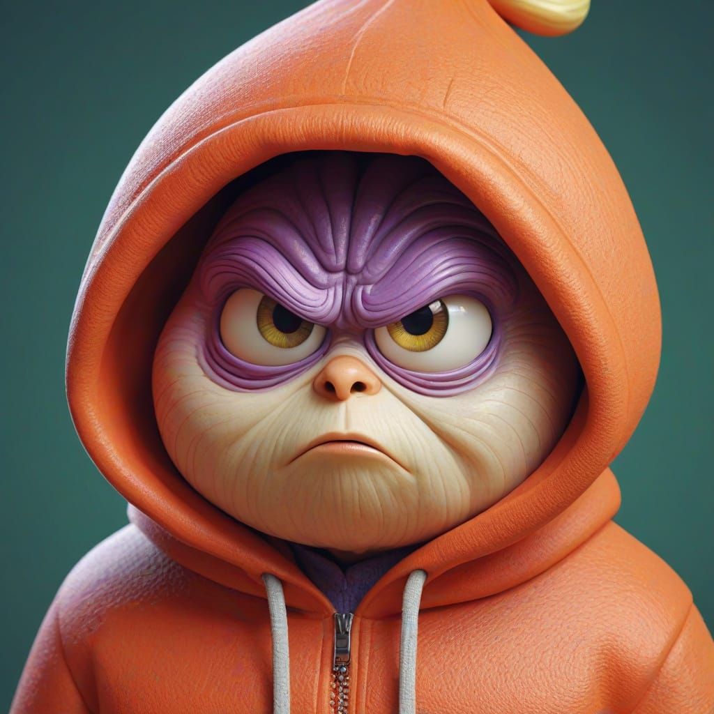 Grumpy Onion Character in Hoodie: 3D Cartoon