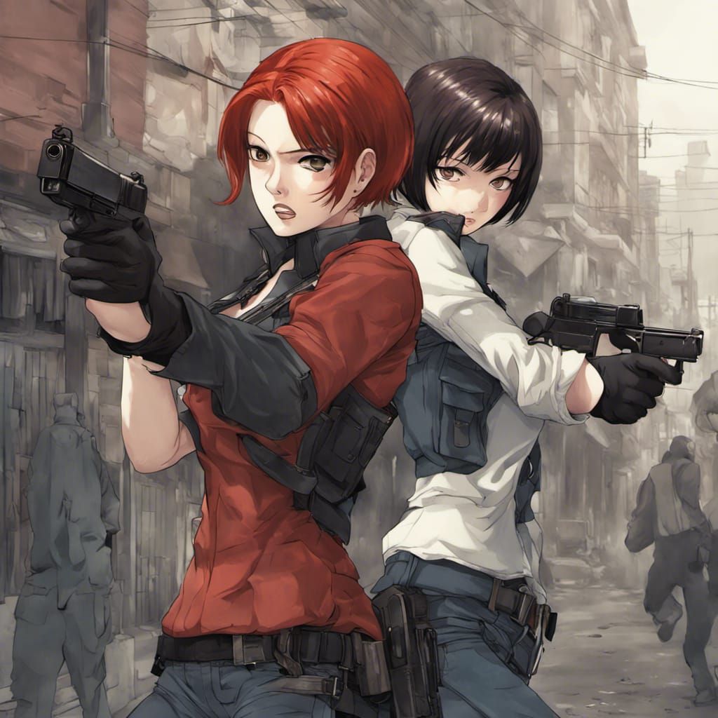 Anime Style Girls in Burning Cityscape