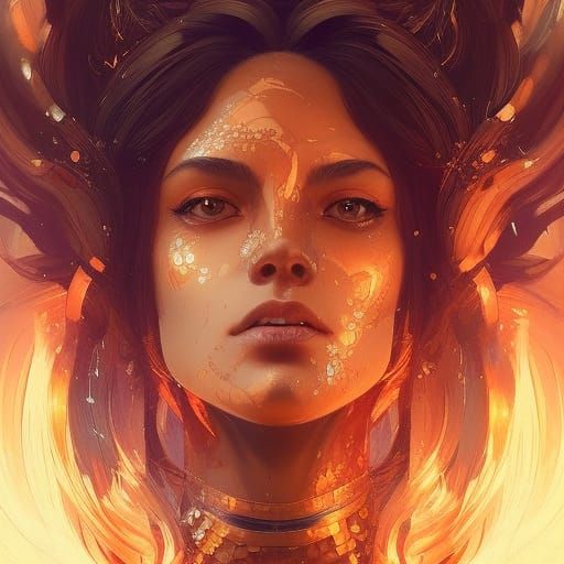 Fire Goddess Portrait in Hyperdetailed Style