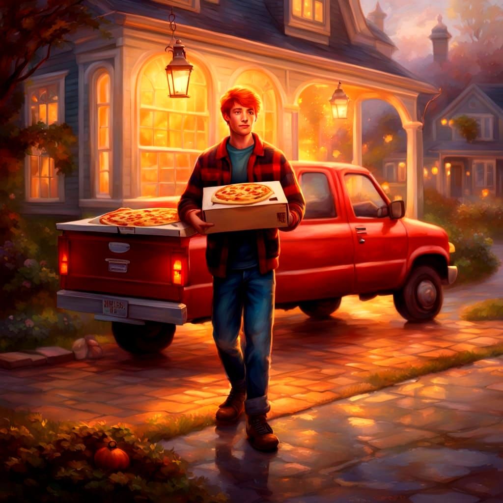 Ethereal Pizza Delivery Boy in Hyperdetailed Fantasy Style