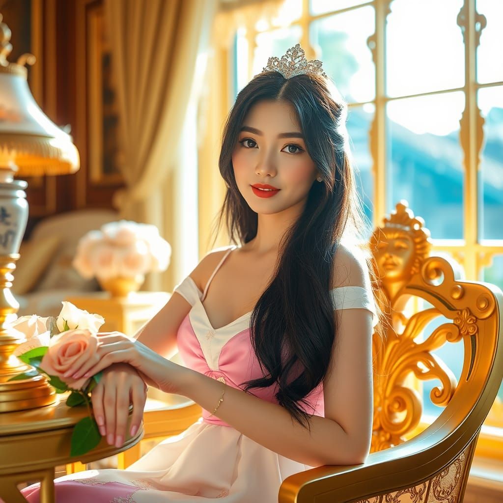 Luxurious Portrait of Chinese Girl on Gold Bars