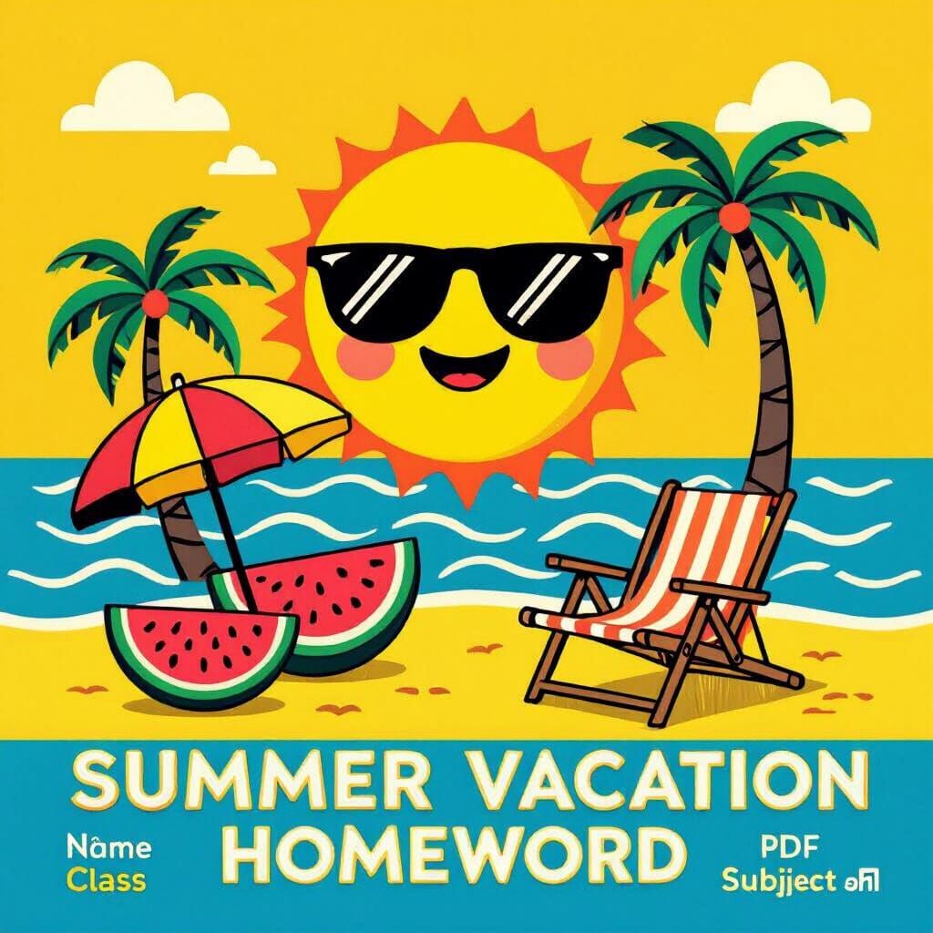 Summer Homework Cover with Smiling Sun in Mid-Century Style