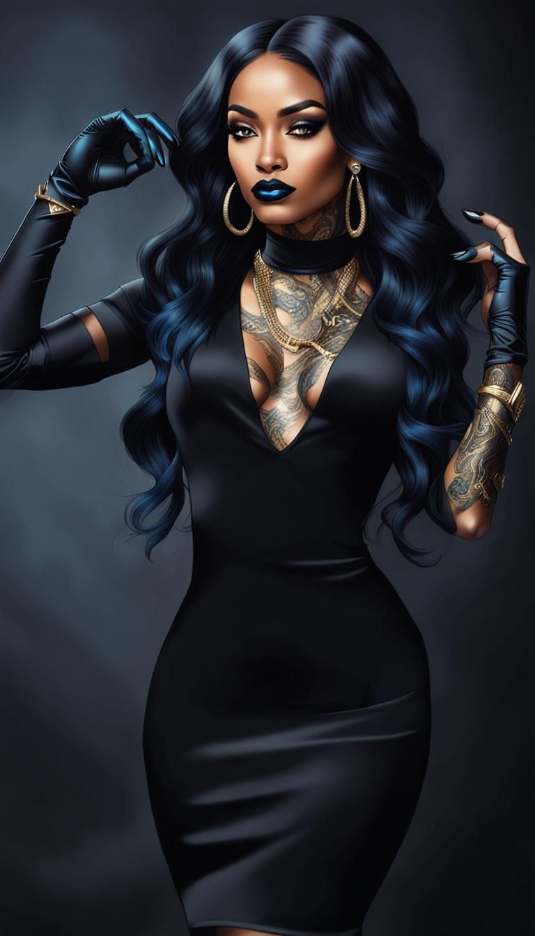 Girl with Snake Tattoo and Black Dress