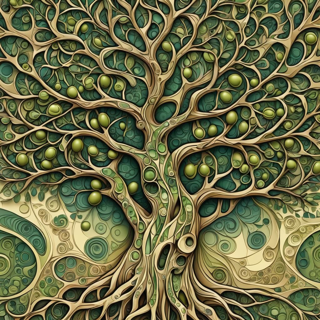 Abstract Olive Tree with Zentangle Patterns