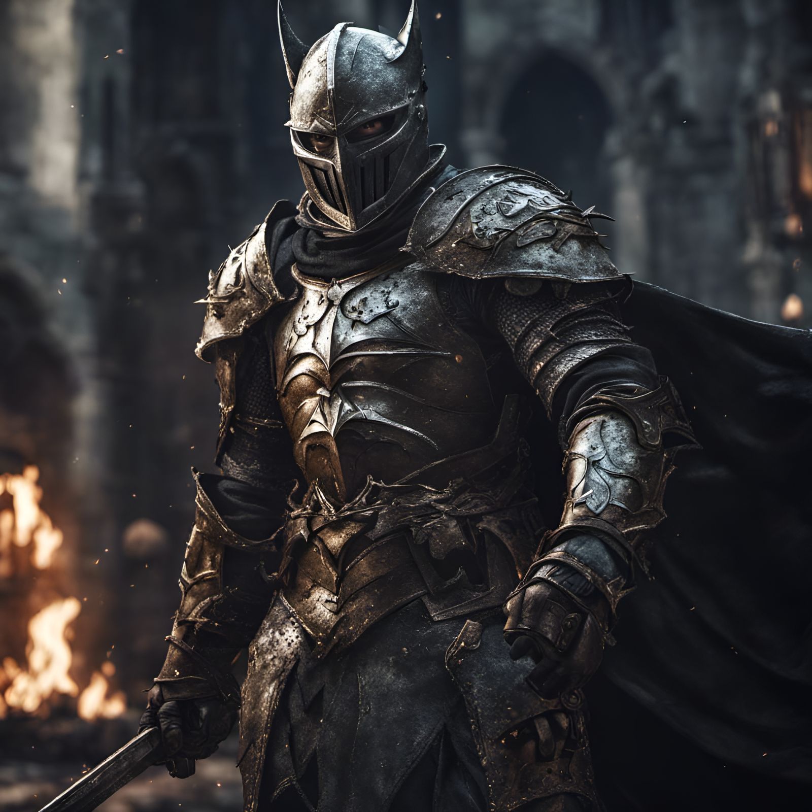Medieval knight styled on Batman