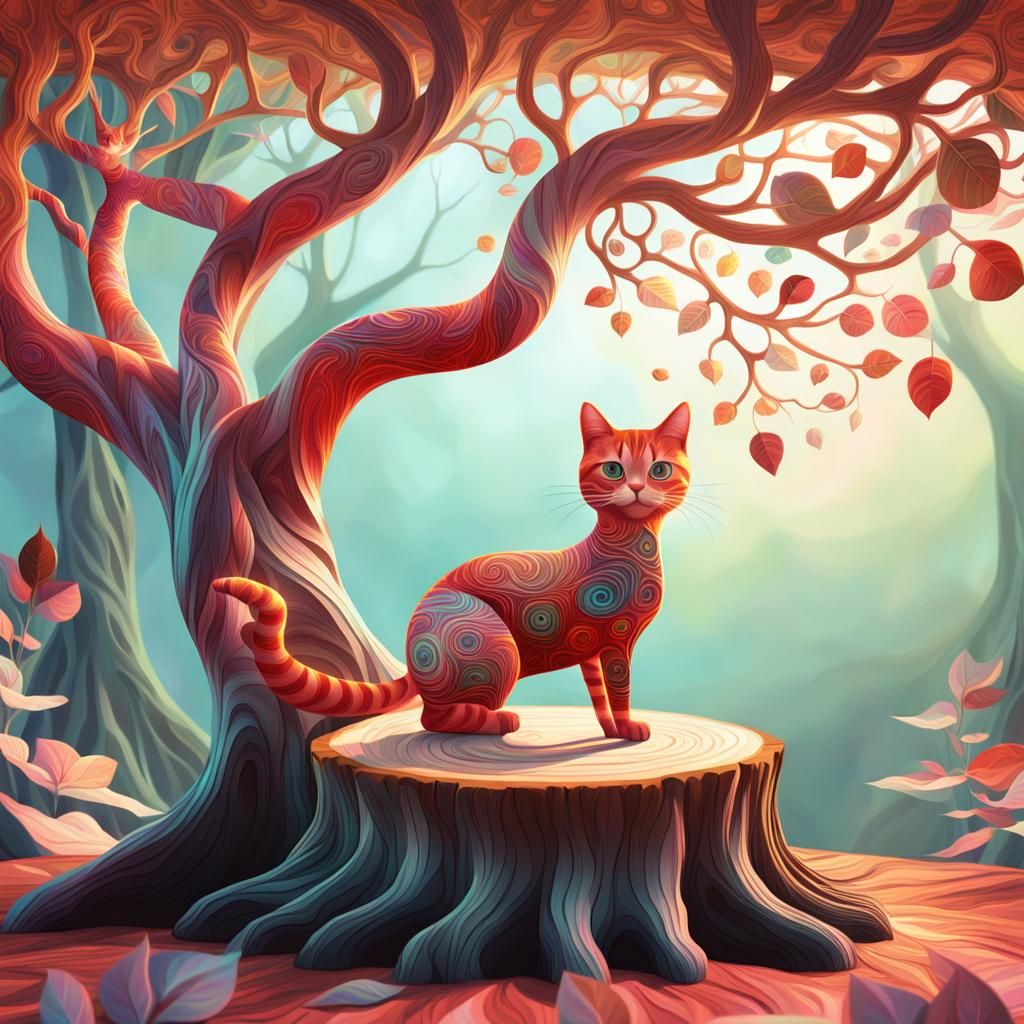 Dancing Cat: Vibrant 3D Fractal Illustration