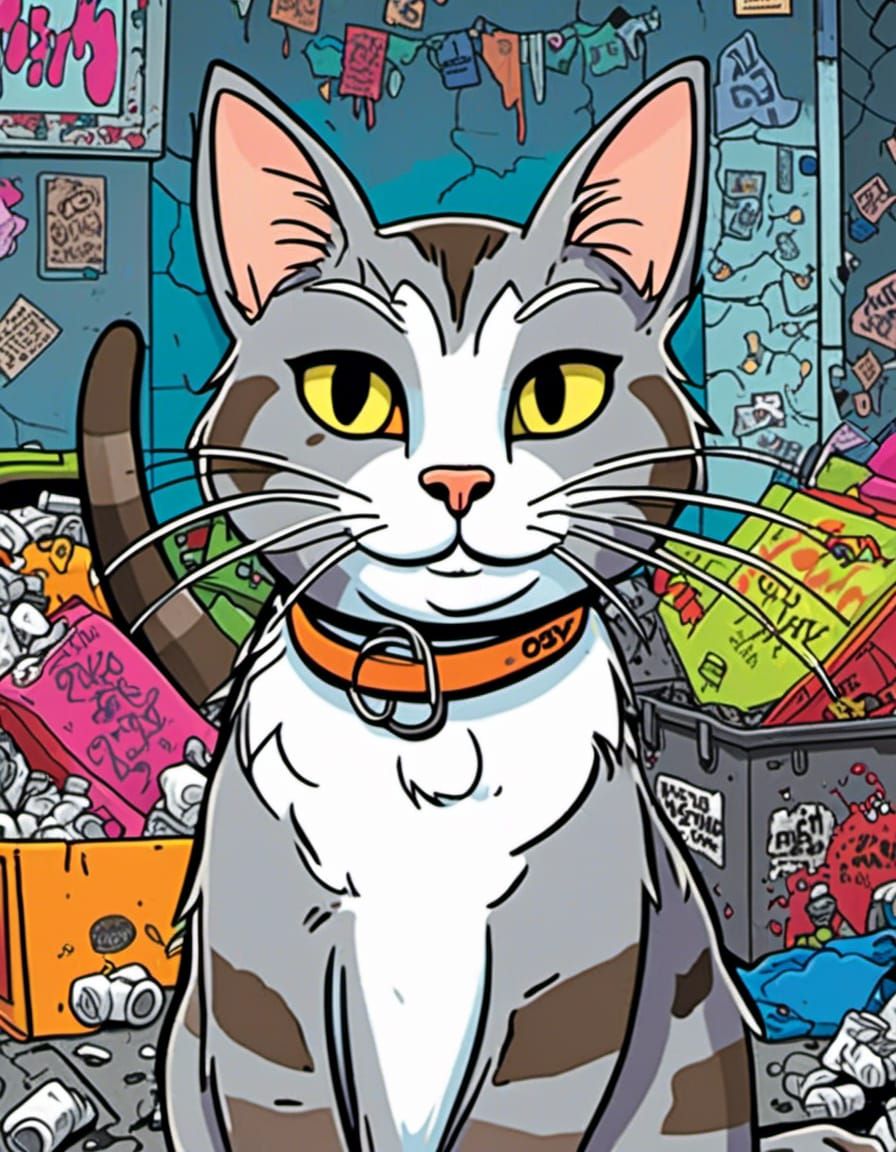 Cartoon Tabby Cat in Dark Fantasy Style