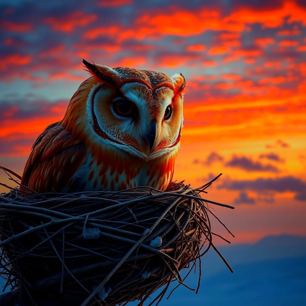 Red Barn Owl at Dusk in Hyperrealism