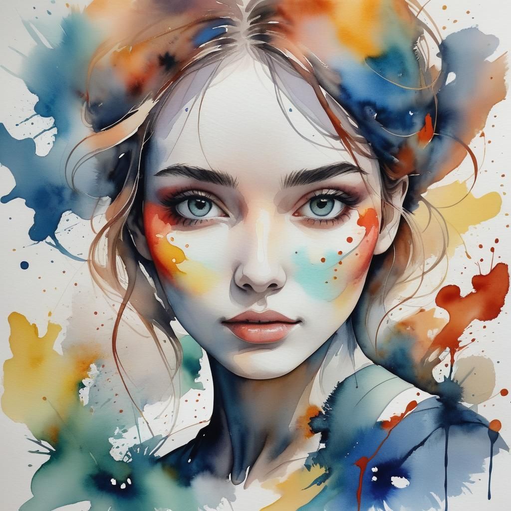 Girl in Abstract Watercolor Time
