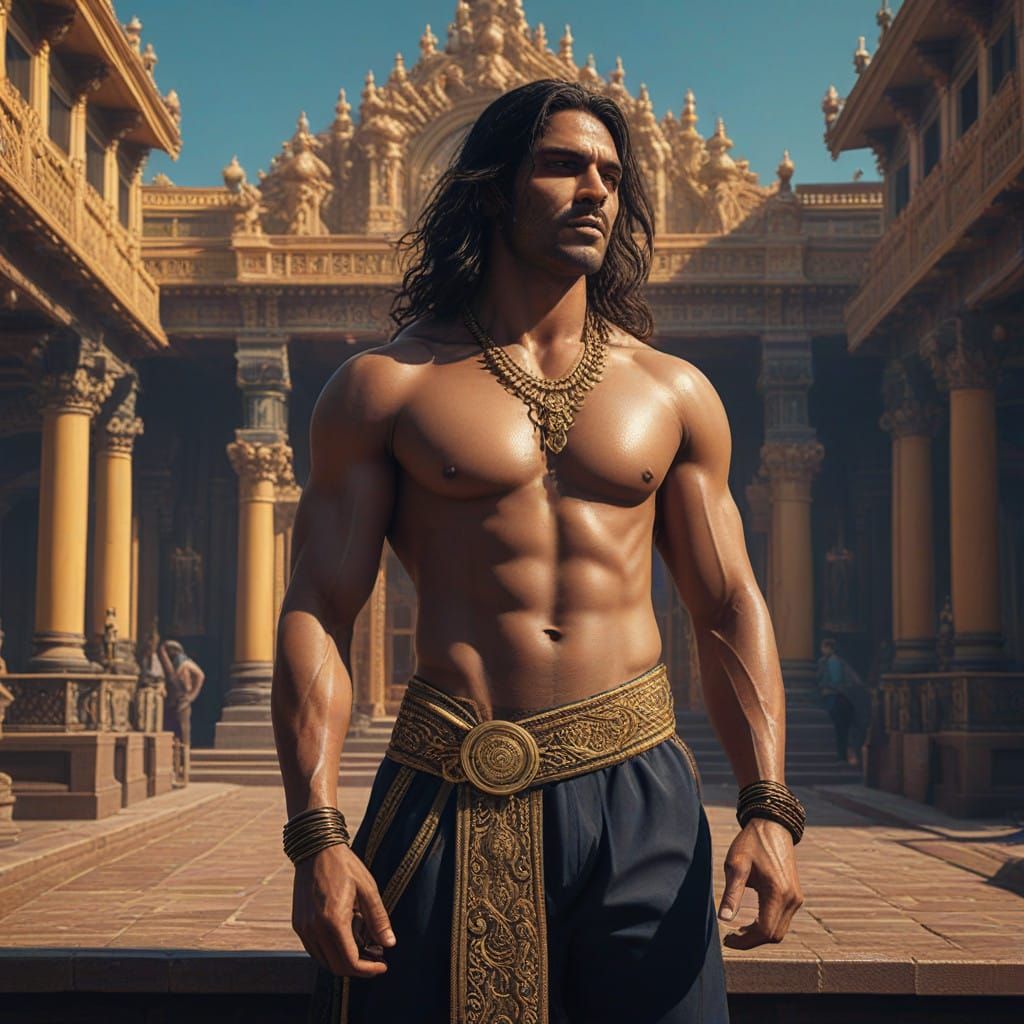 Handsome Indian Hero in Vibrant Bollywood Setting