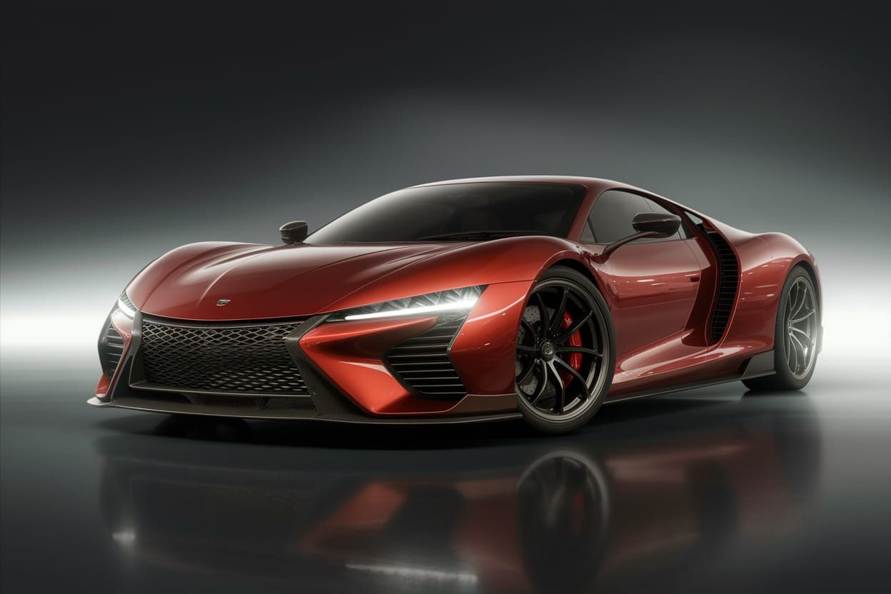 Elegant Red Japanese Supercar Showcased in Studio