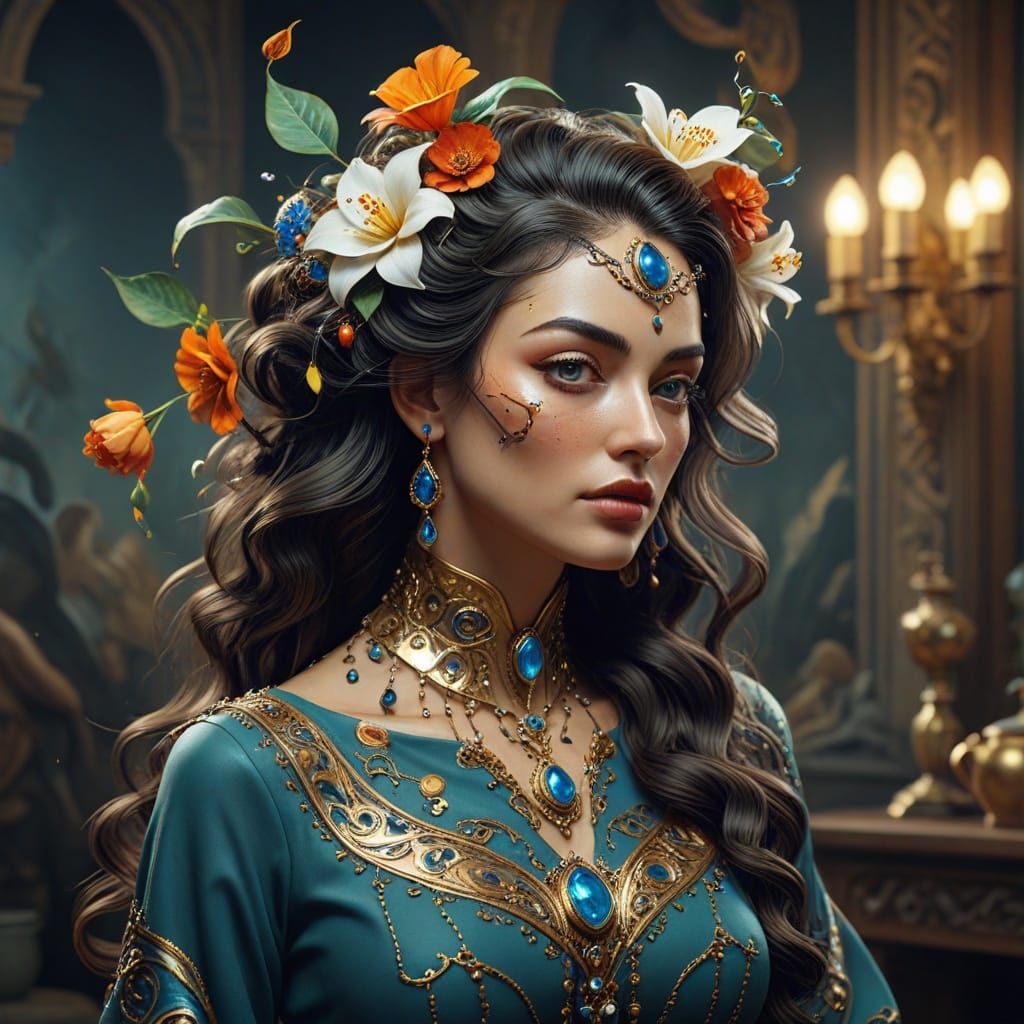 Dreamlike Woman with Extreme Hairstyle in Salvador Dali Styl...