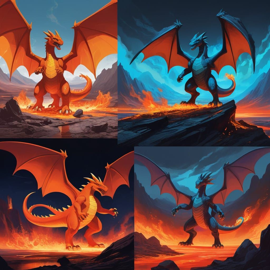 Heroic Charizard in Smoldering Fantasy Landscape