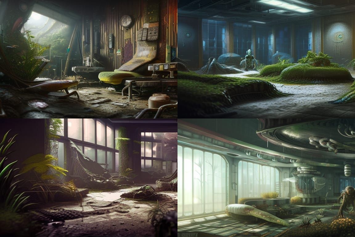 Biopunk Nuremberg Court Diorama in Digital Art Style