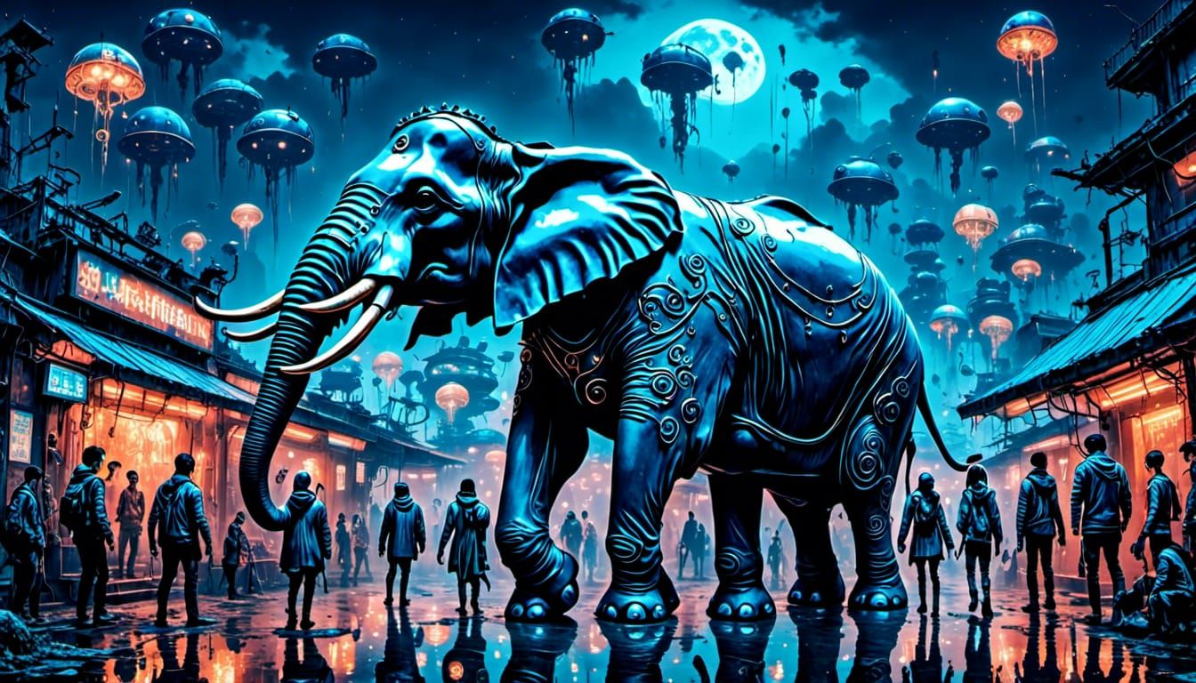 Neon Rave Scene with Dancing Animals