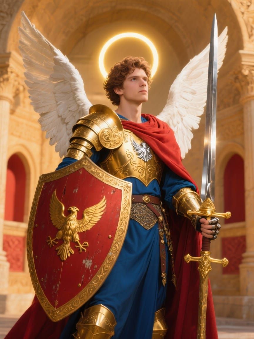 Heroic Portrait of Archangel Michael in Golden Armor