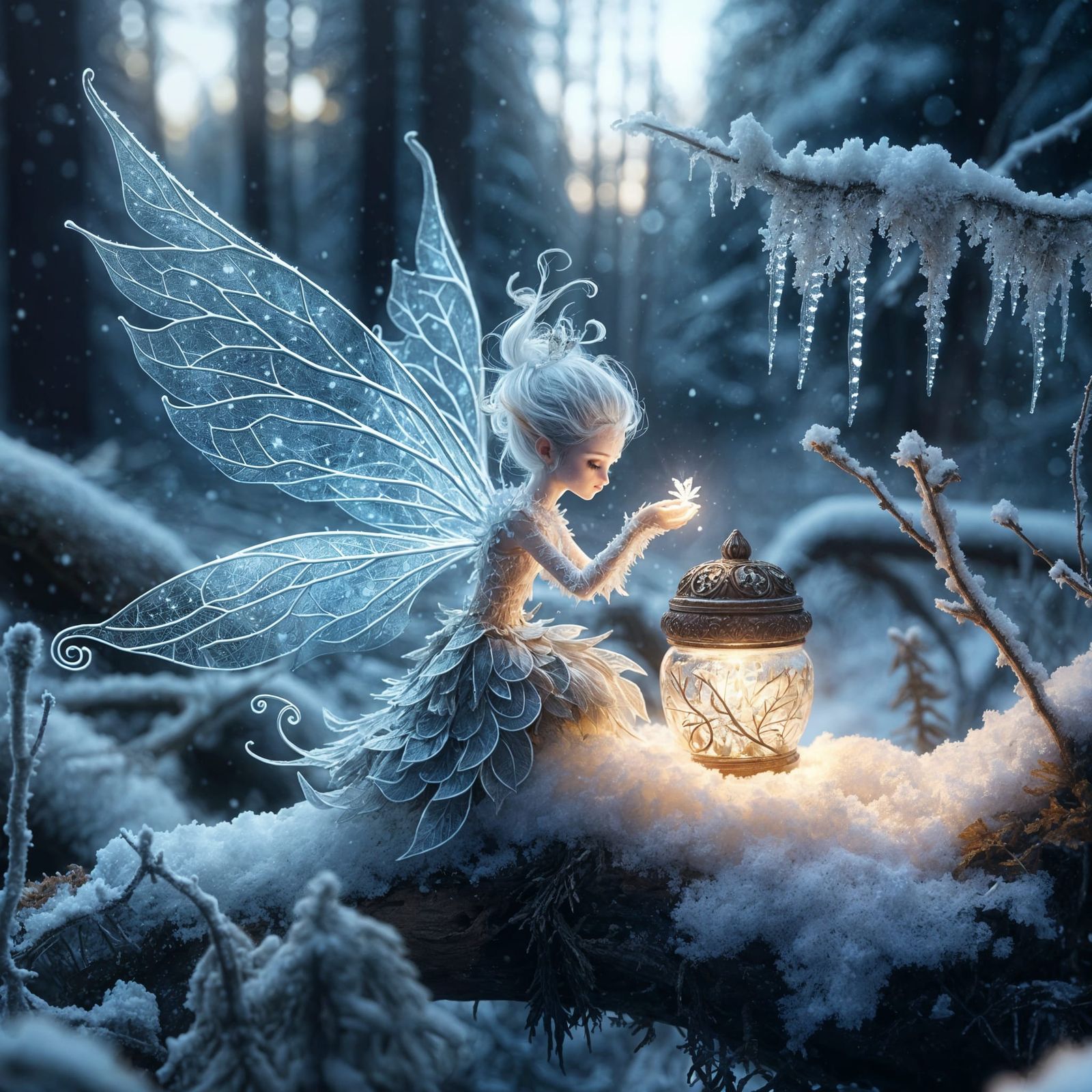Ethereal Winter Sprite in Frosty Woodland