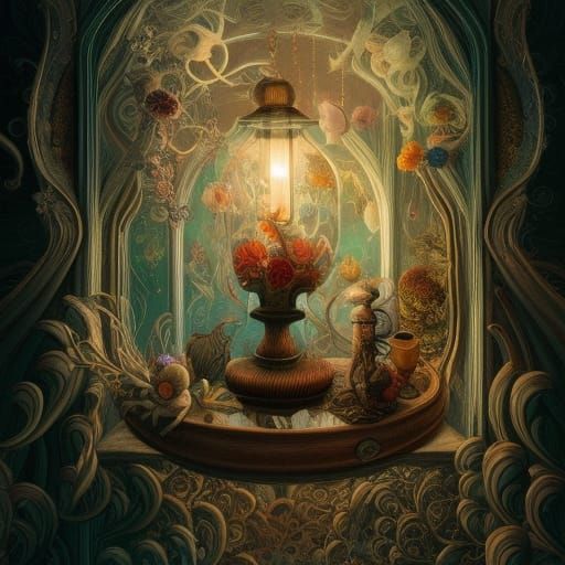 Cozy Curiosity Shop Interior, Hyperdetailed Illustration