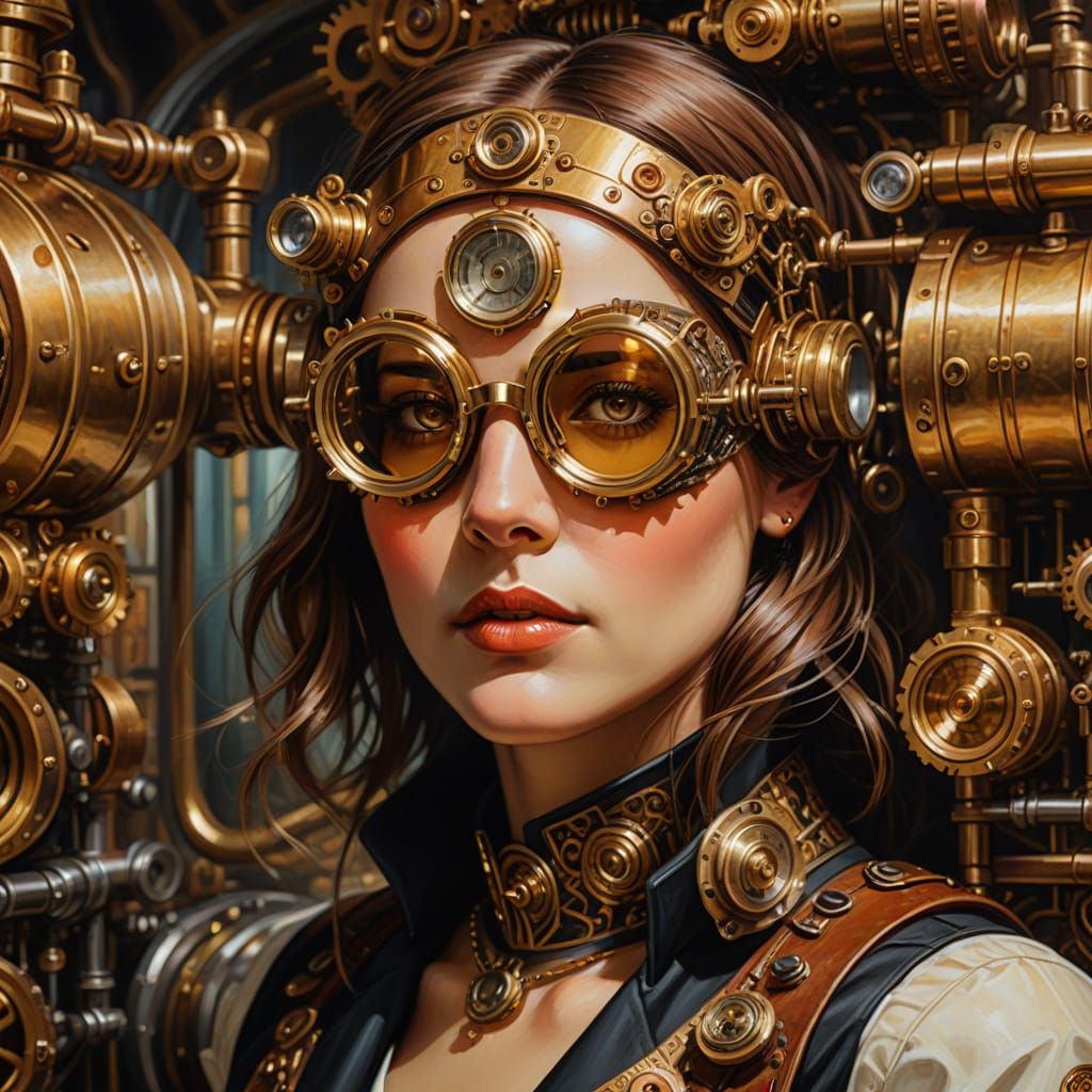 Elegant Art Deco Portrait of a Woman Examining a Vintage Ste...