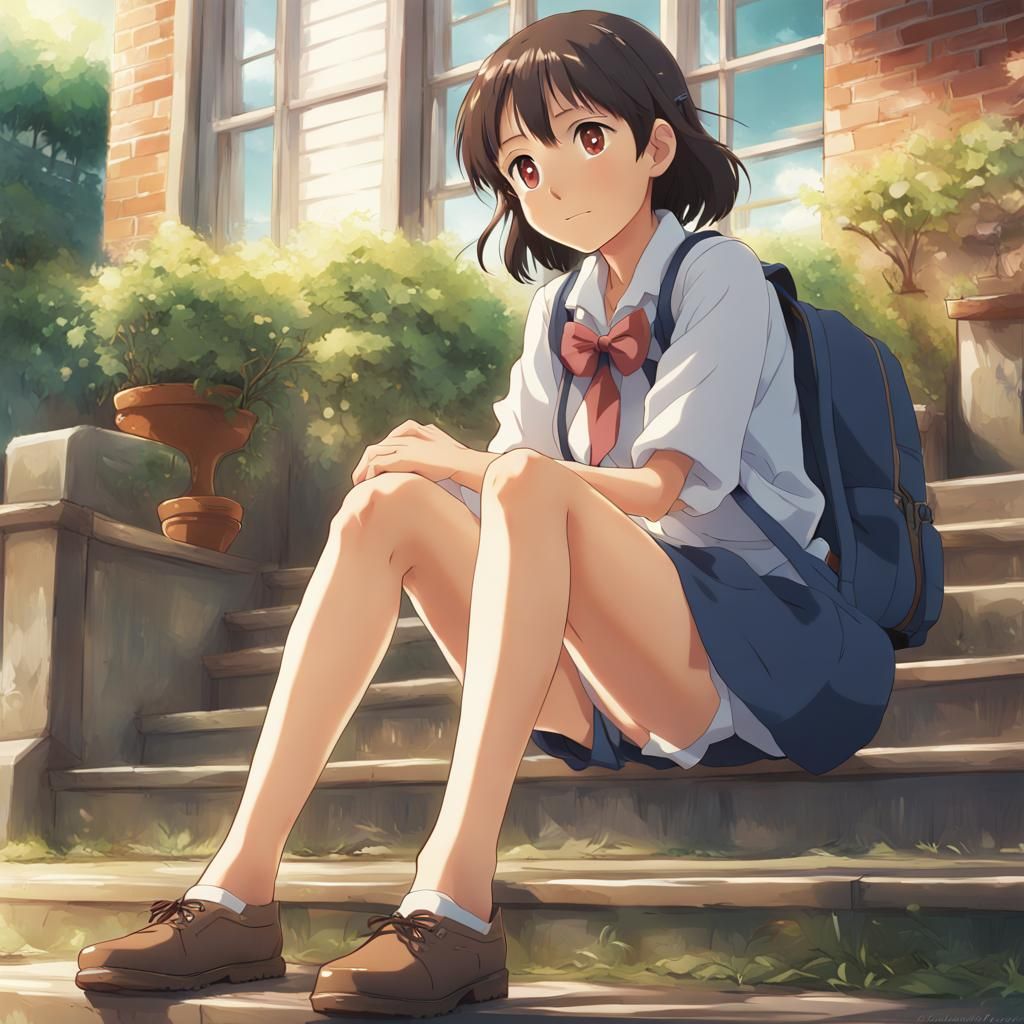 Anime Schoolgirl in Ghibli Style, Detailed 8k