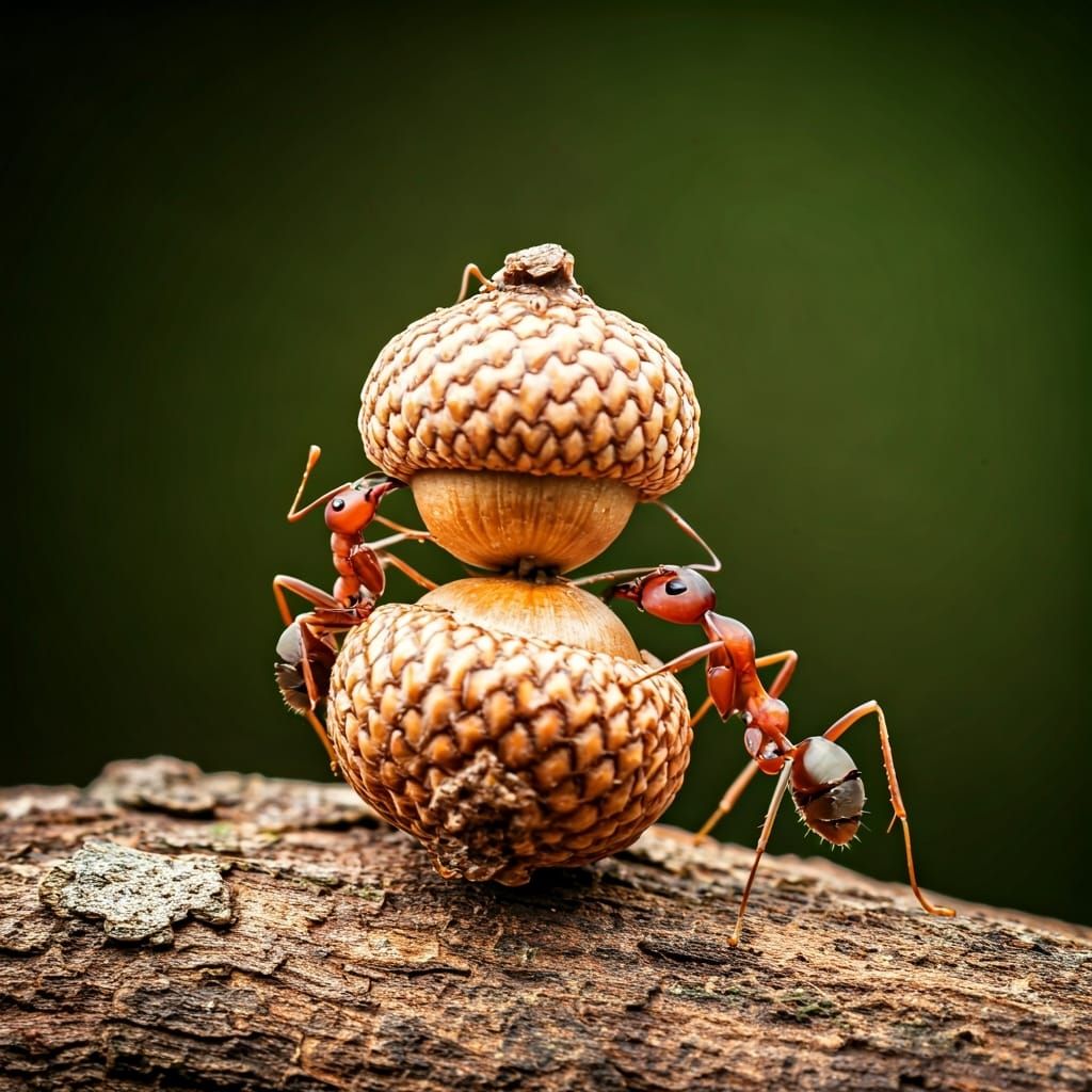 Ants Carrying Acorn: Extreme Macro Photography