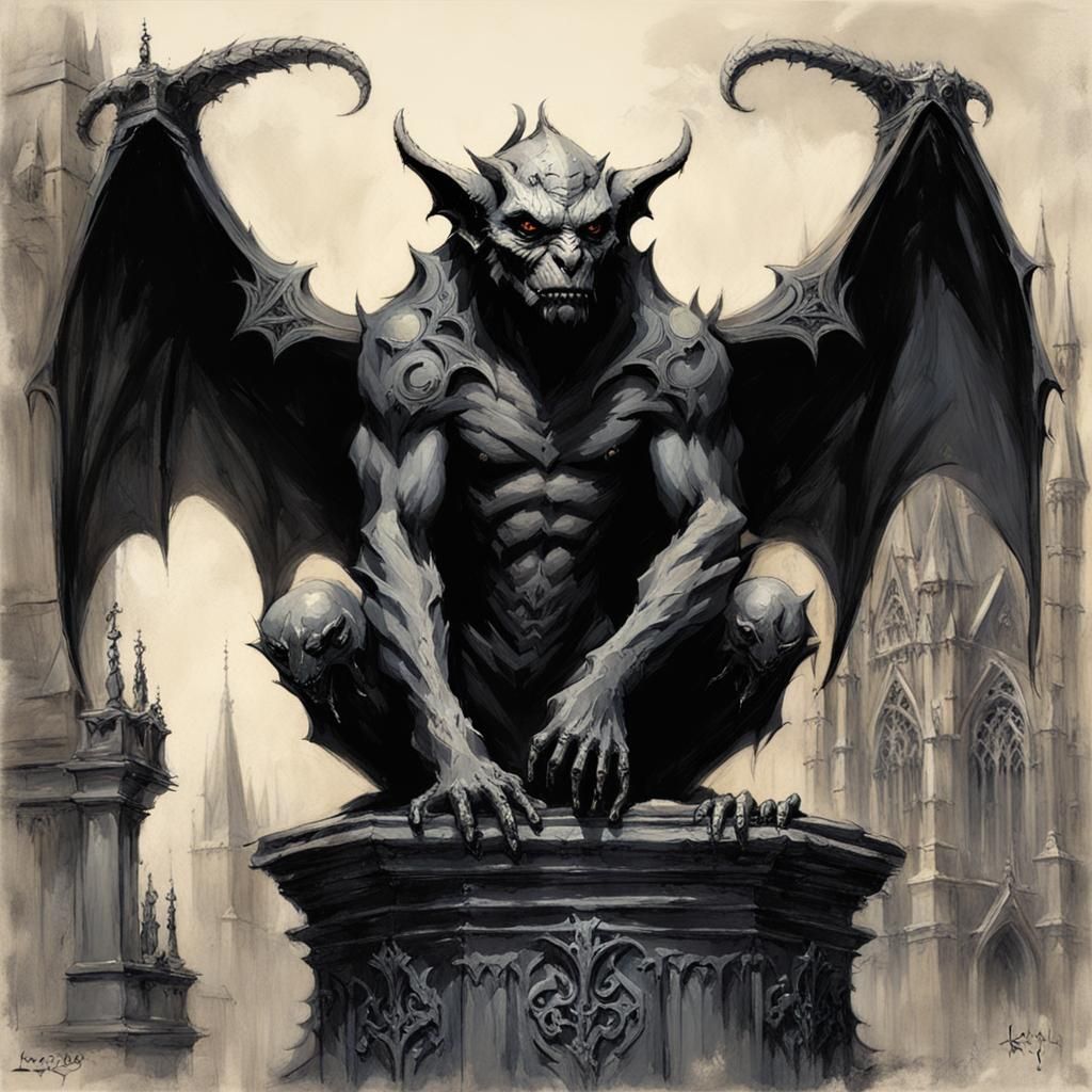 Gothic Gargoyle Concept Art in Dark Fantasy Style
