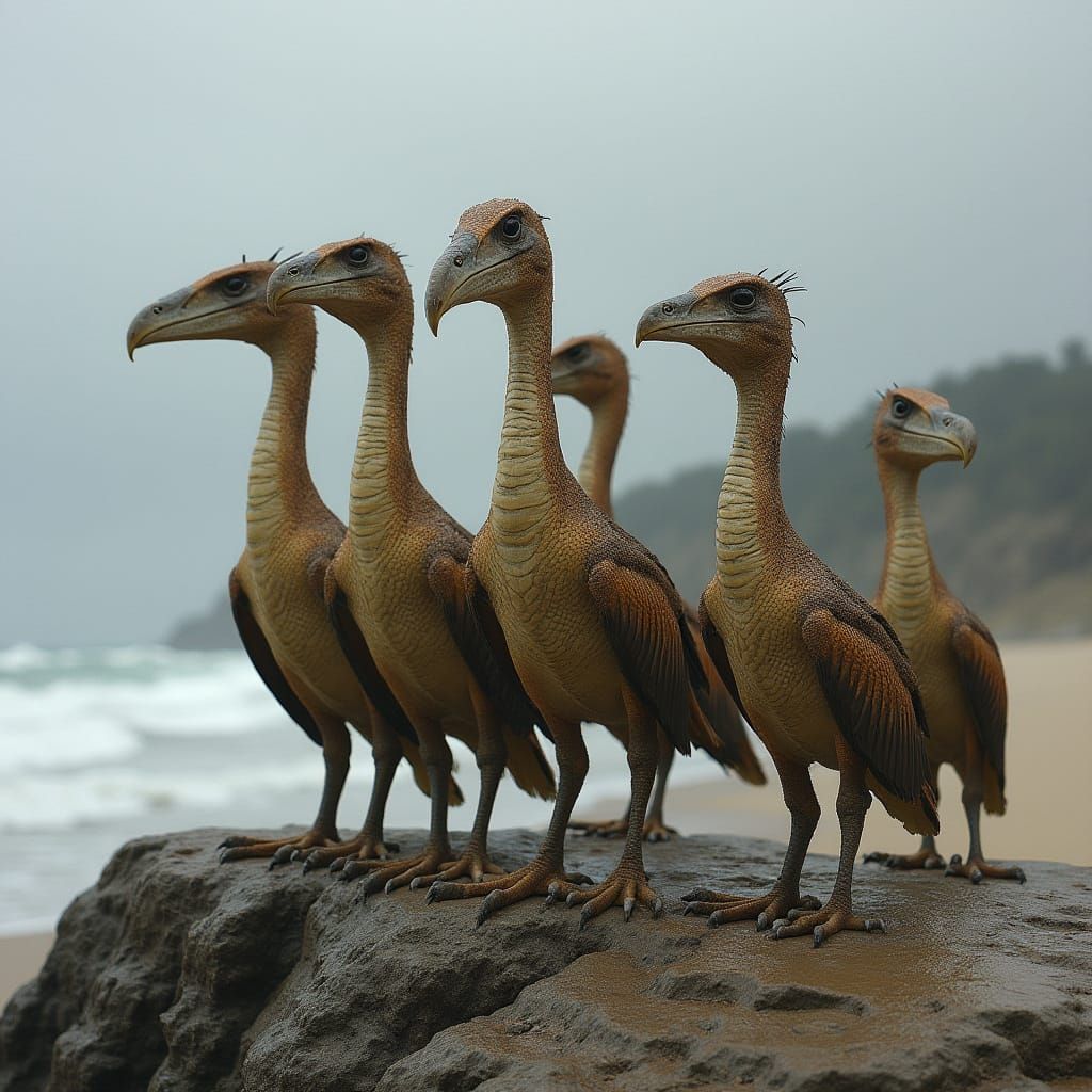 Hyperrealistic Reptilian Creatures on Stormy Coast