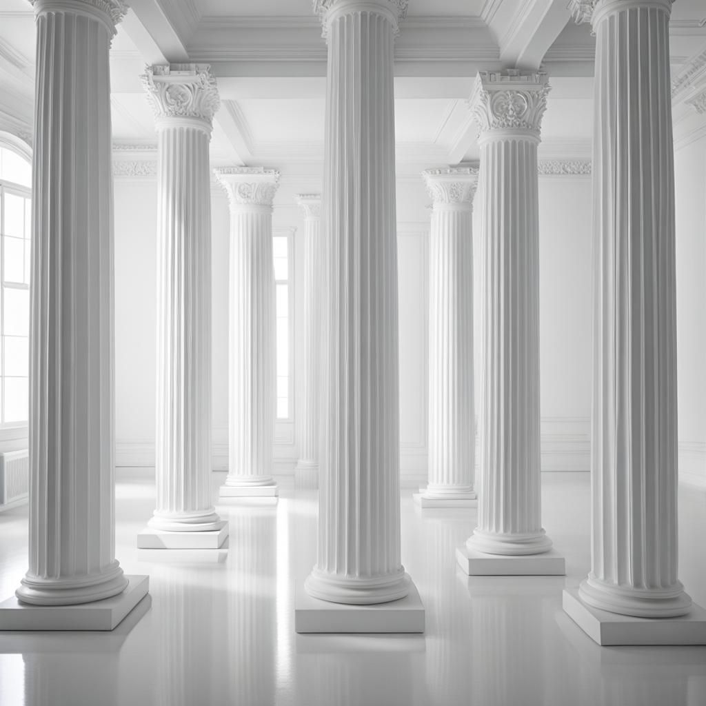 Minimalist White Room with Square Pillars