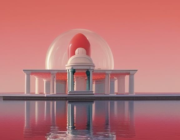 Red Sphere with Marshmallow Domes, Wes Anderson Style