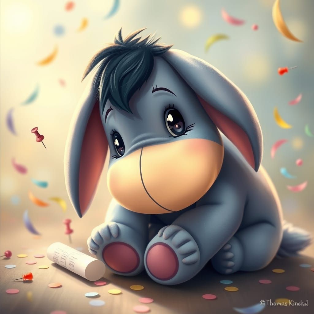 Whimsical Baby Eeyore Scene in Warm Pastel Colors