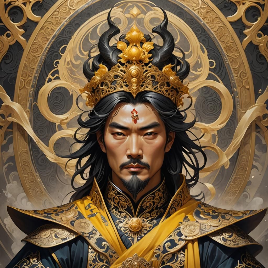 Yellow Emperor Portrait in Dark Fantasy Art Nouveau Style