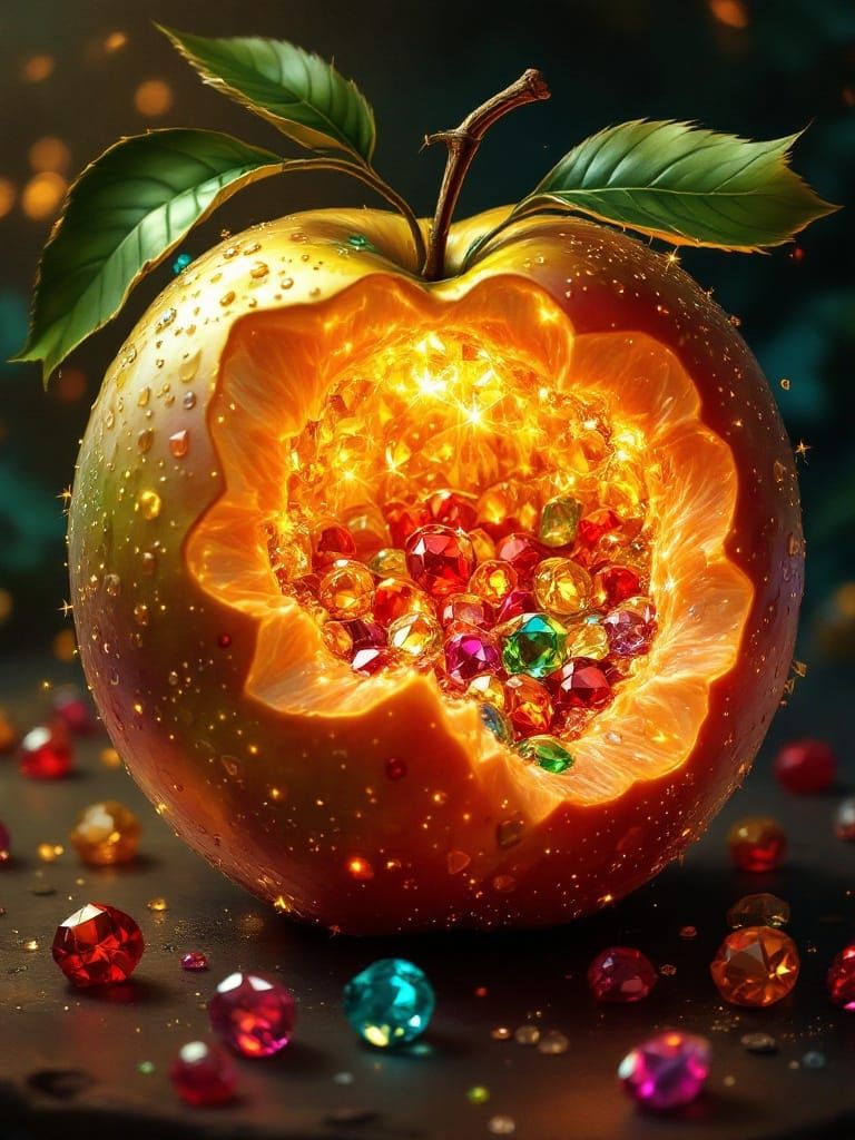 Luxurious Fruit Reveals Crystalline Interior with Rubies, Em...