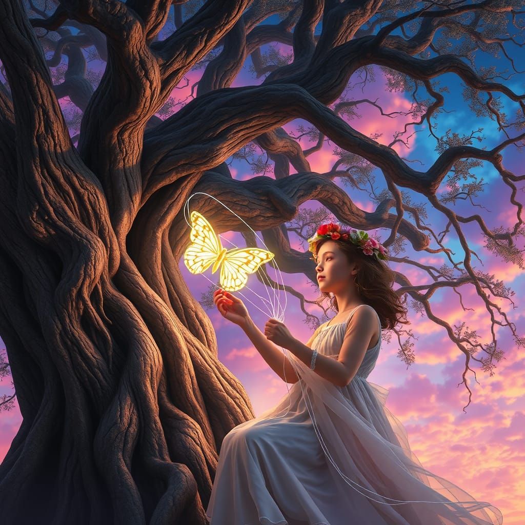String Figures: Butterfly, Girl, and Tree in Fantasy Art