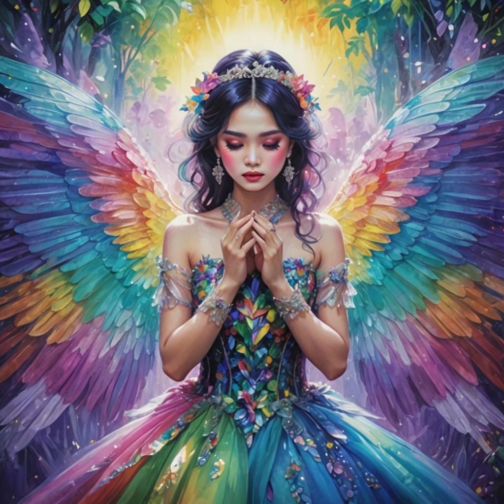 Girl Chasing Dragonfly in Fauvist Crystal Garden