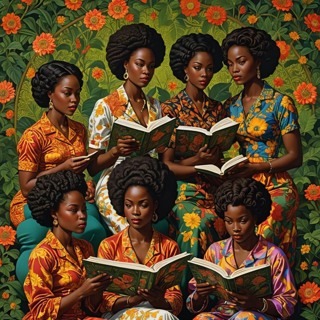 Reading Circle in Pointillism Style