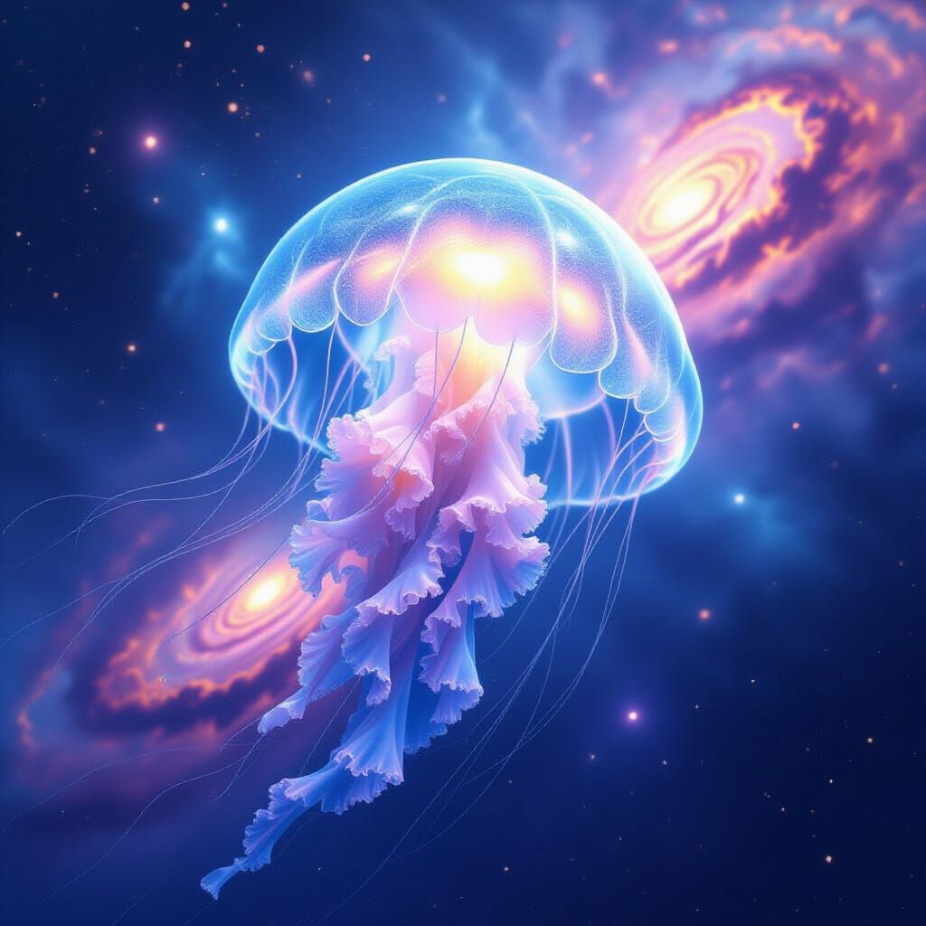 Bioluminescent Jellyfish in Cosmic Nebula