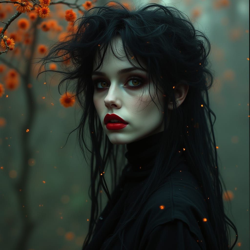 Porcelain Woman in Dark Romantic Digital Painting