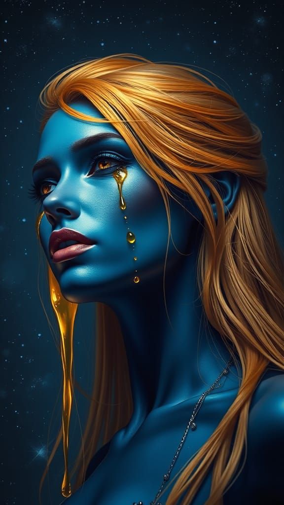 Surreal Goddess Shines Against Cosmic Night