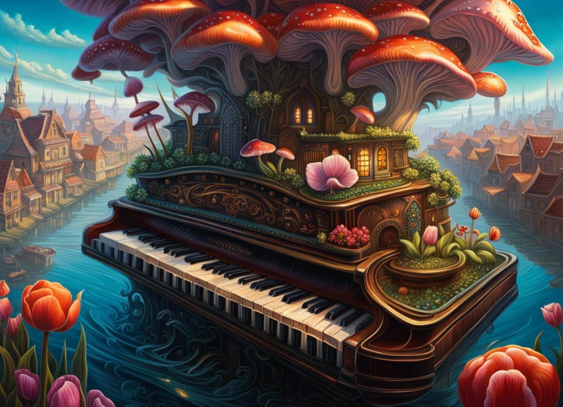 Underwater City Piano in Fairytale Style