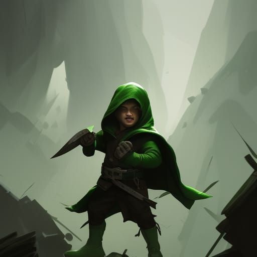 Mysterious Halfling Rogue in Art Nouveau Style