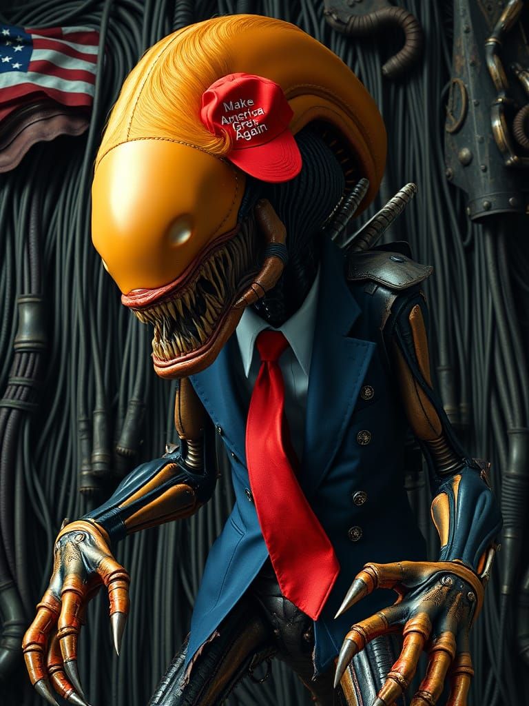 Grotesque Trump Xenomorph in H.R. Giger Style