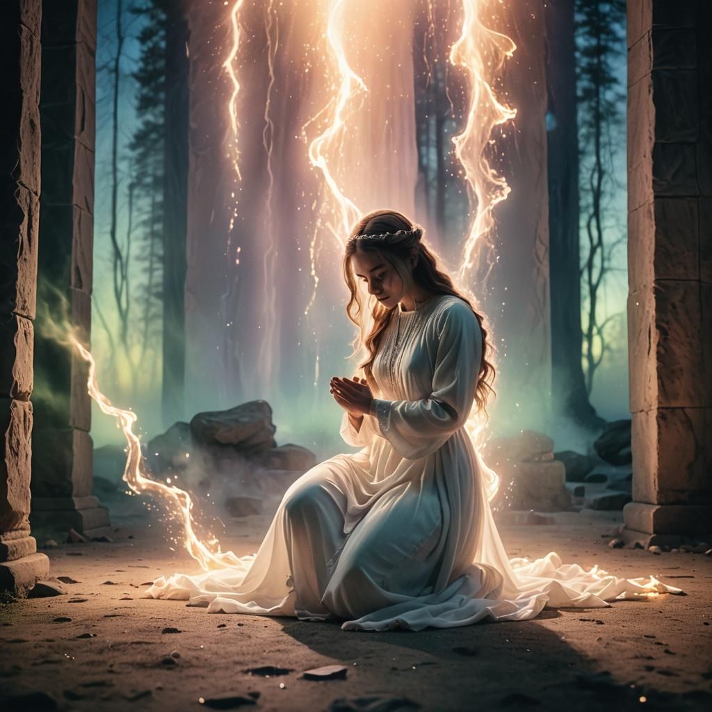 Woman Bathed in Divine Light: Cinematic Film Still