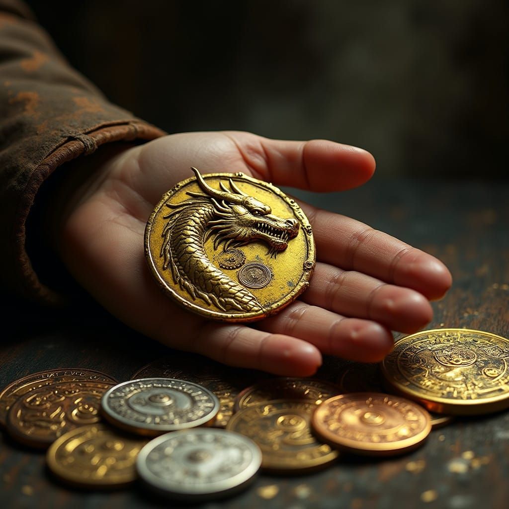 Steampunk Fantasy Coin with Gears and Ancient Aesthetic